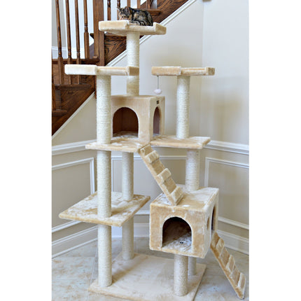 Armarkat 74" Multi-Level Cat Tree Large Cat Play Furniture With SratchhIng Posts Large Playforms A7401 Beige