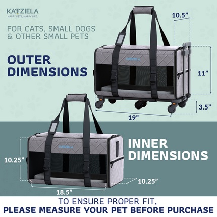 Quilted Chariot Pet Carrier With Removable Wheels and Telescopic Handle