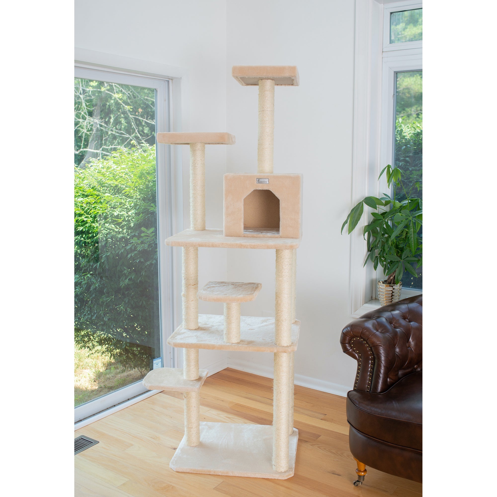 GleePet GP78740821 74-Inch Cat Tree With Seven Levels, Beige