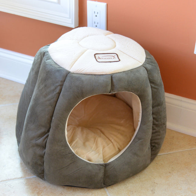 Armarkat Cat Cave Shape Bed With Anti- slip Waterproof Base Removable Cushion Mat C30HML/MH Laurel Green and Beige