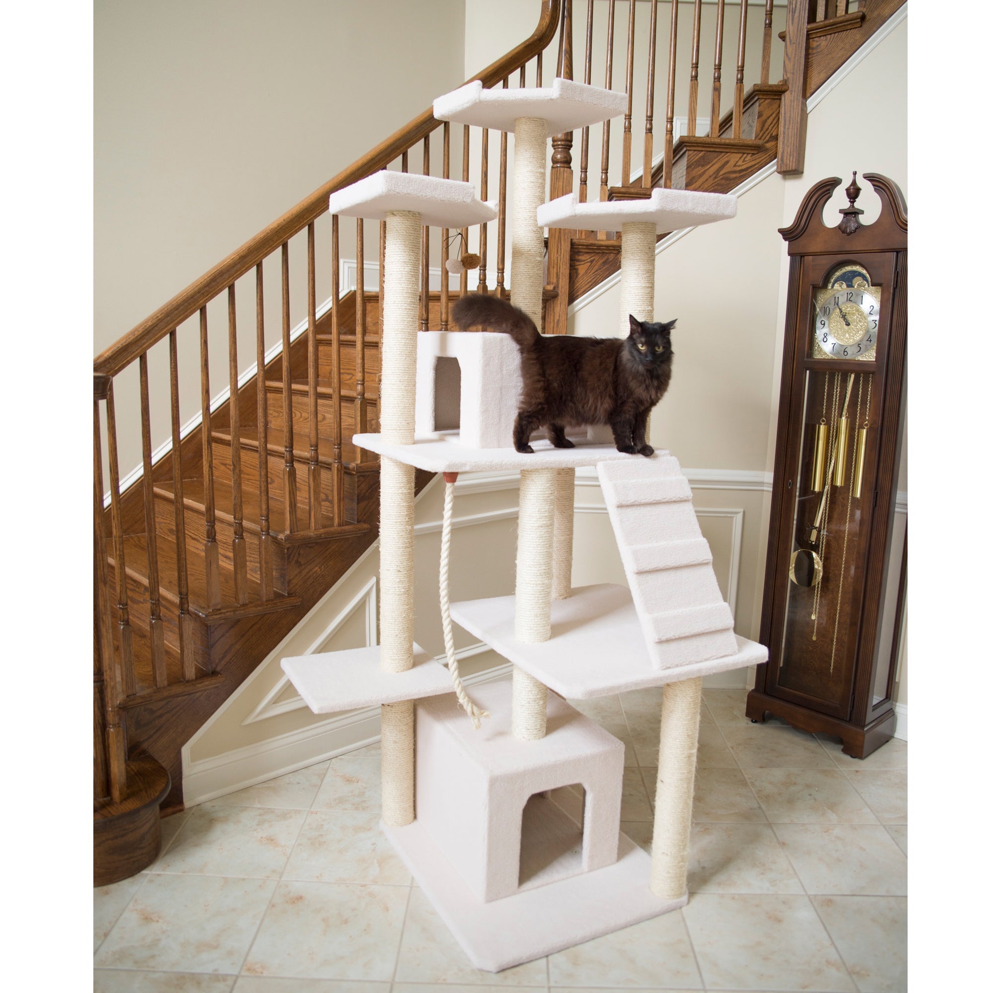 Armarkat B8201 Classic Cat Tree In Ivory, Jackson Galaxy Approved, Multi Levels With Ramp, Three Perches, Rope Swing, Two Condos