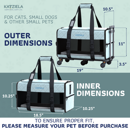 Quilted Chariot Pet Carrier With Removable Wheels and Telescopic Handle