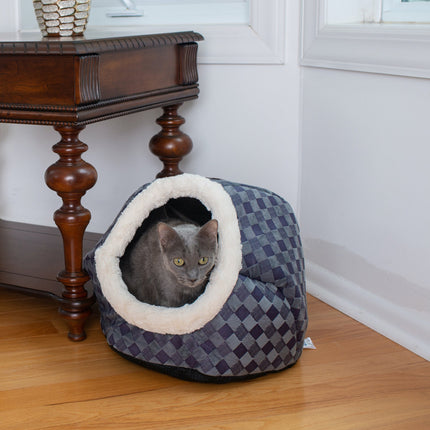 Armarkat Cuddle Cave Cat Bed C44 For Cats & Puppy Dogs Blue Checkered