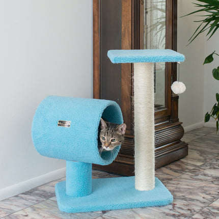 Armarkat Sky Blue 25" Cat Tree With Scratcher And Tunnel for Privacy And Hiding B2501