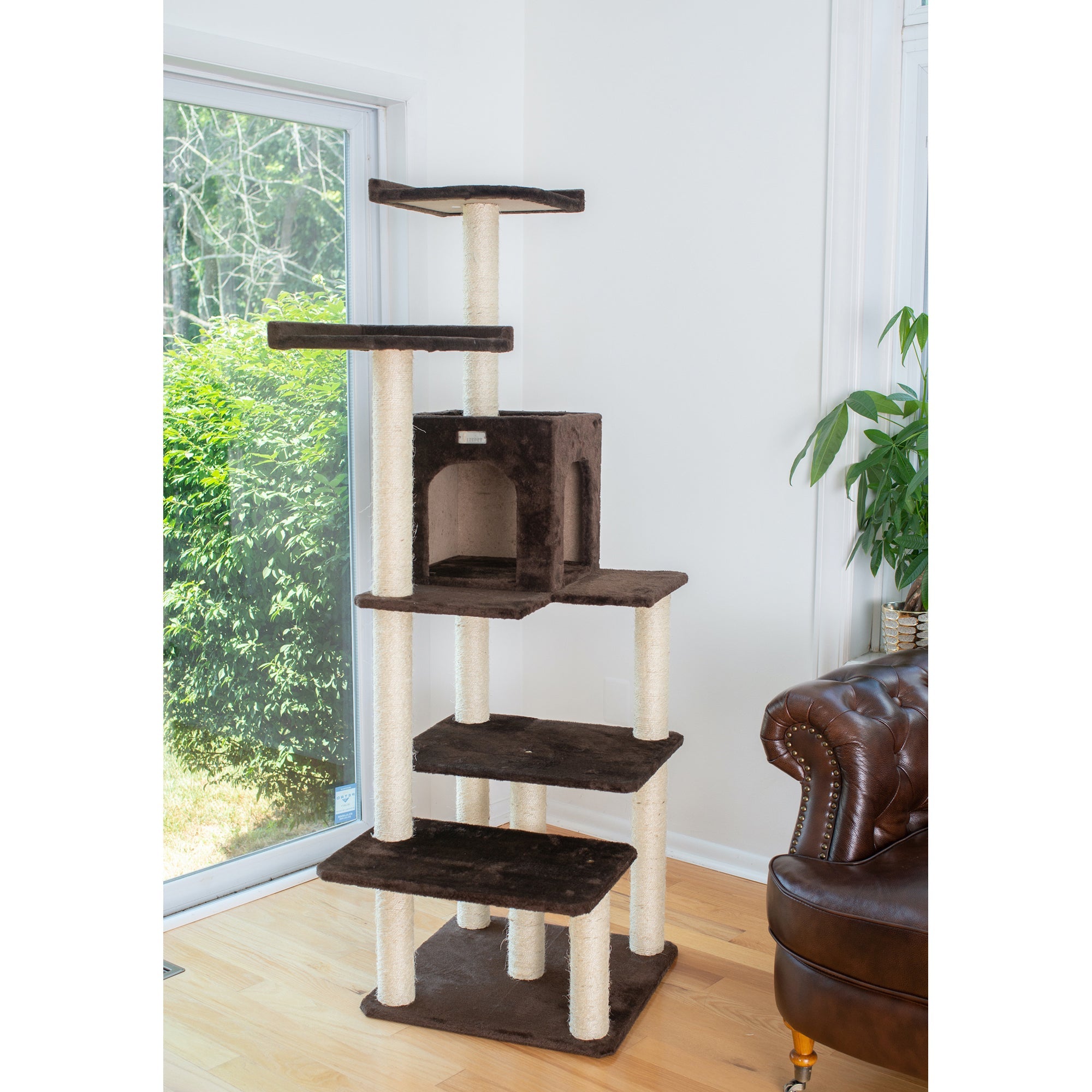 GleePet GP78680723 66-Inch Cat Tree In Coffee Brown With Four Levels, Two Perches, Condo