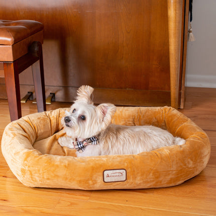 Armarkat Bolstered Pet Bed and Mat ultra-soft Dog Bed Brown Small