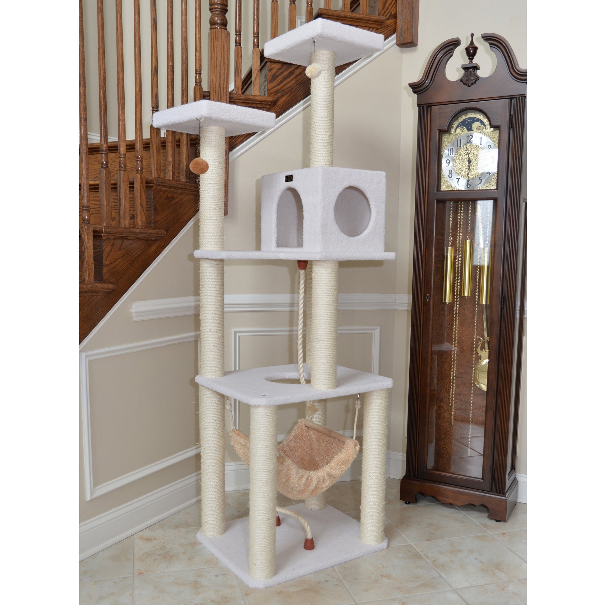 Armarkat B7301 Classic Cat Tree In Ivory, Jackson Galaxy Approved, Four Levels With Rope SwIng, Hammock, Condo, and Perch