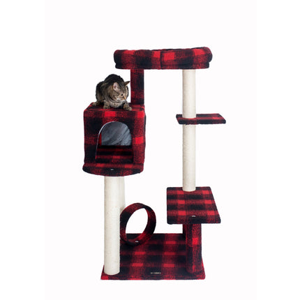 Armarkat B5008 50-Inch Classic Cat Tree With Veranda Bench MIni perch and Spacious Lounger In Scotch Plaid