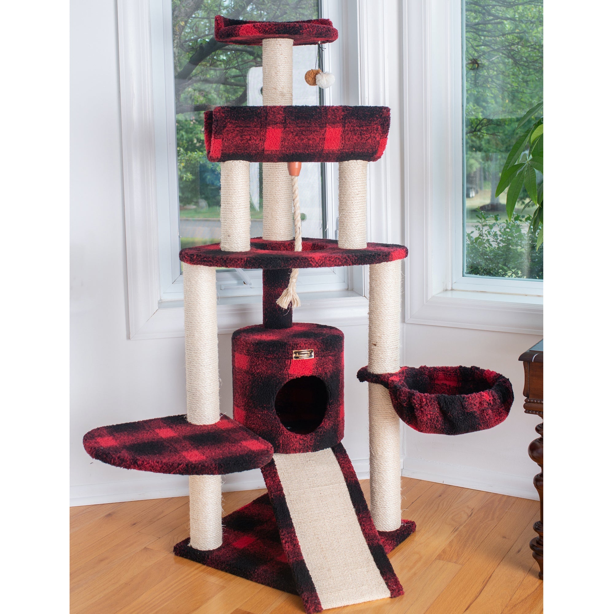 Armarkat B5806 Classic Cat Tree With Multiple Features, Jackson Galaxy Approved, Four Levels With Rope, Basket, Ramp, Perch, and Condo