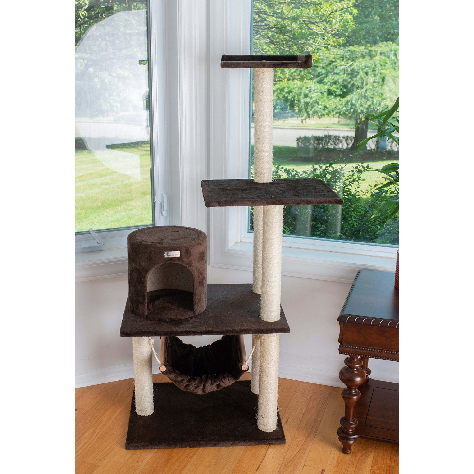 GleePet GP78590223 59-Inch Cat Tree In Coffee Brown With Condo And Hammock