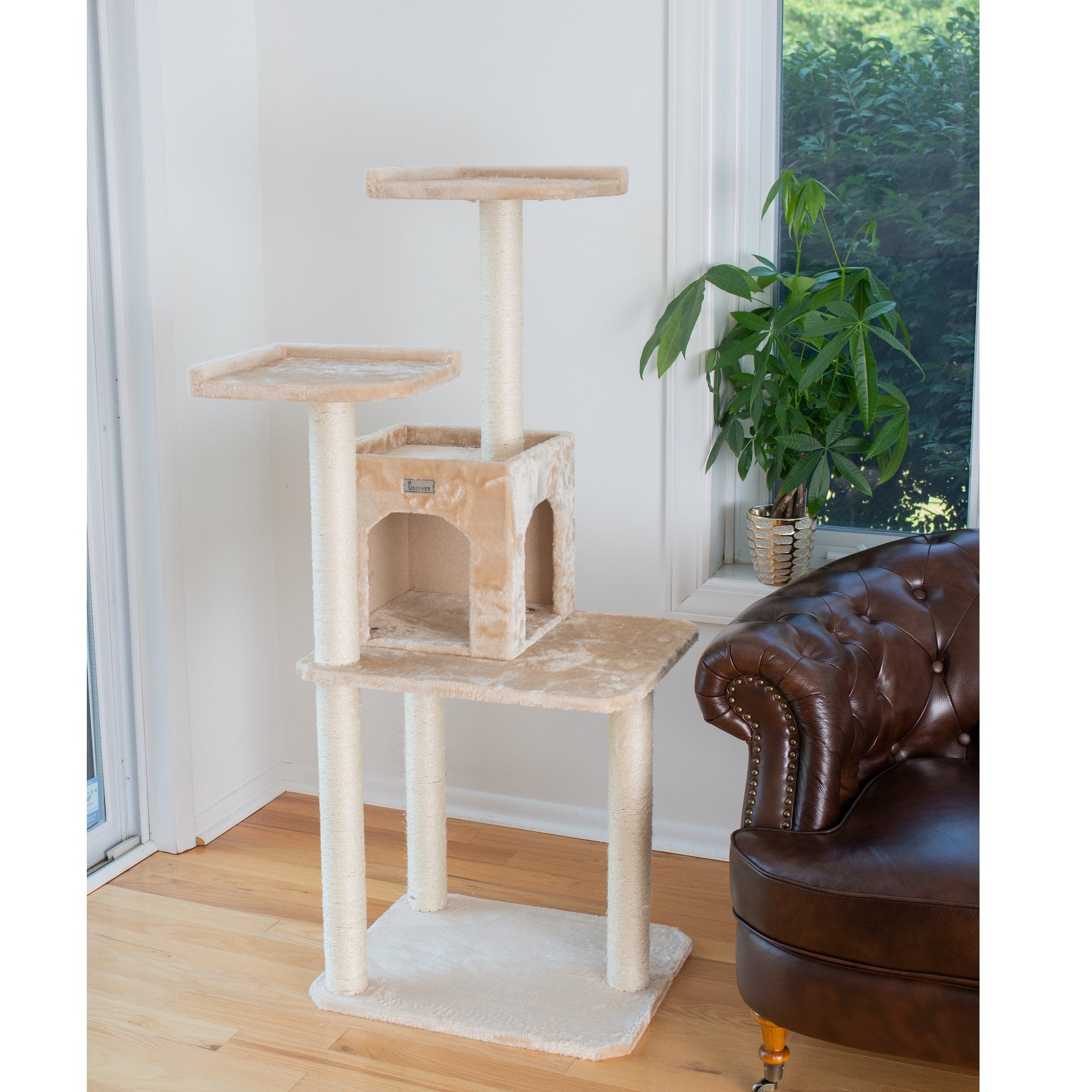 GleePet GP78571021 57-Inch Cat Tree In Beige With Two-Door Condo