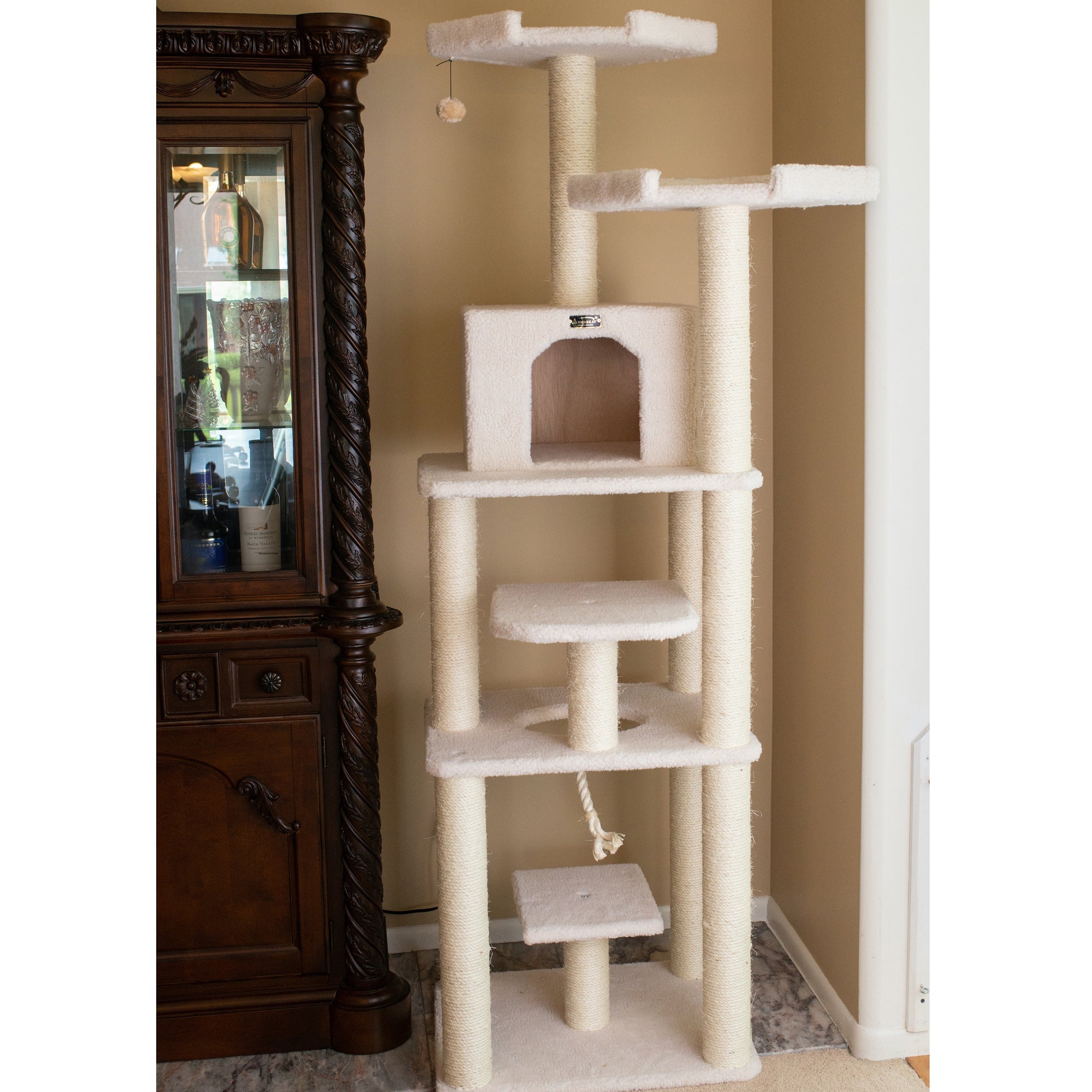 Armarkat B7801 Classic Cat Tree In Ivory, Jackson Galaxy Approved, Six Levels With Playhouse and Rope SwIng