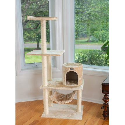 GleePet GP78590221 59-Inch Cat Tree In Beige With Hammock and Round Condo