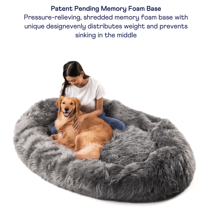 PupCloud™ Human-Size Faux Fur Memory Foam Dog Bed - Charcoal Grey