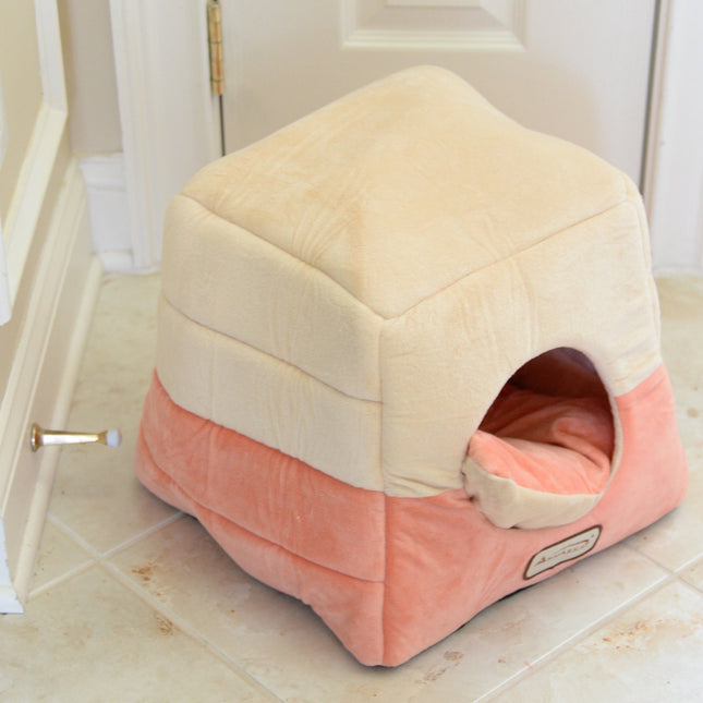 Armarkat 2-In-1 Cat Bed Cave Shape And Cuddle Pet Bed Orange/Beige