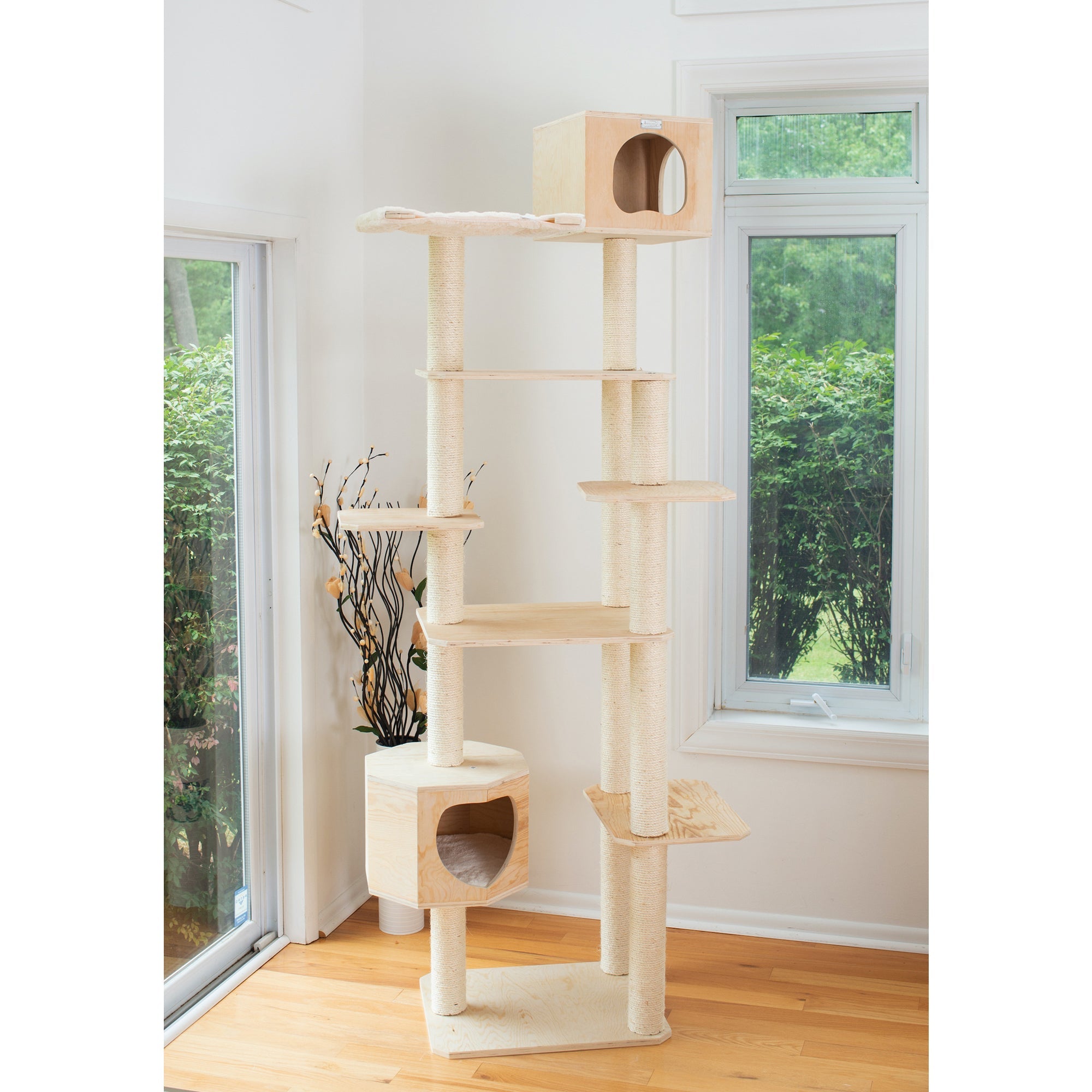 Armarkat Premium Scots Pine 89-Inch Cat Tree Tower With Seven Levels, Two Playhouses