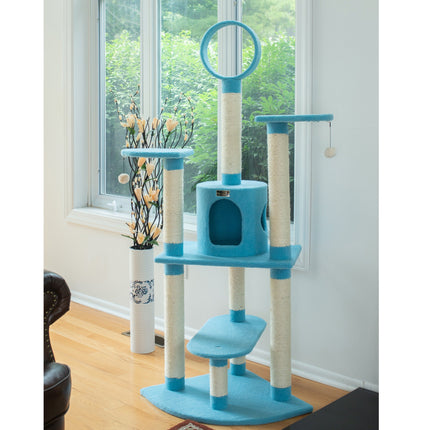 Armarkat B6605 65-Inch Classic Cat Tree In Sky Blue Jackson Galaxy Approved Five Levels With Perch Condo Hanging Tunnel