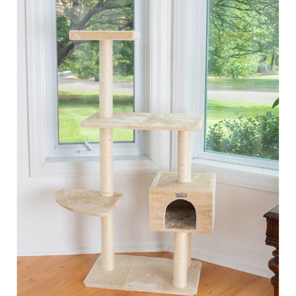 GleePet GP78560321 57-Inch Cat Tree In Beige With Playhouse And Perch