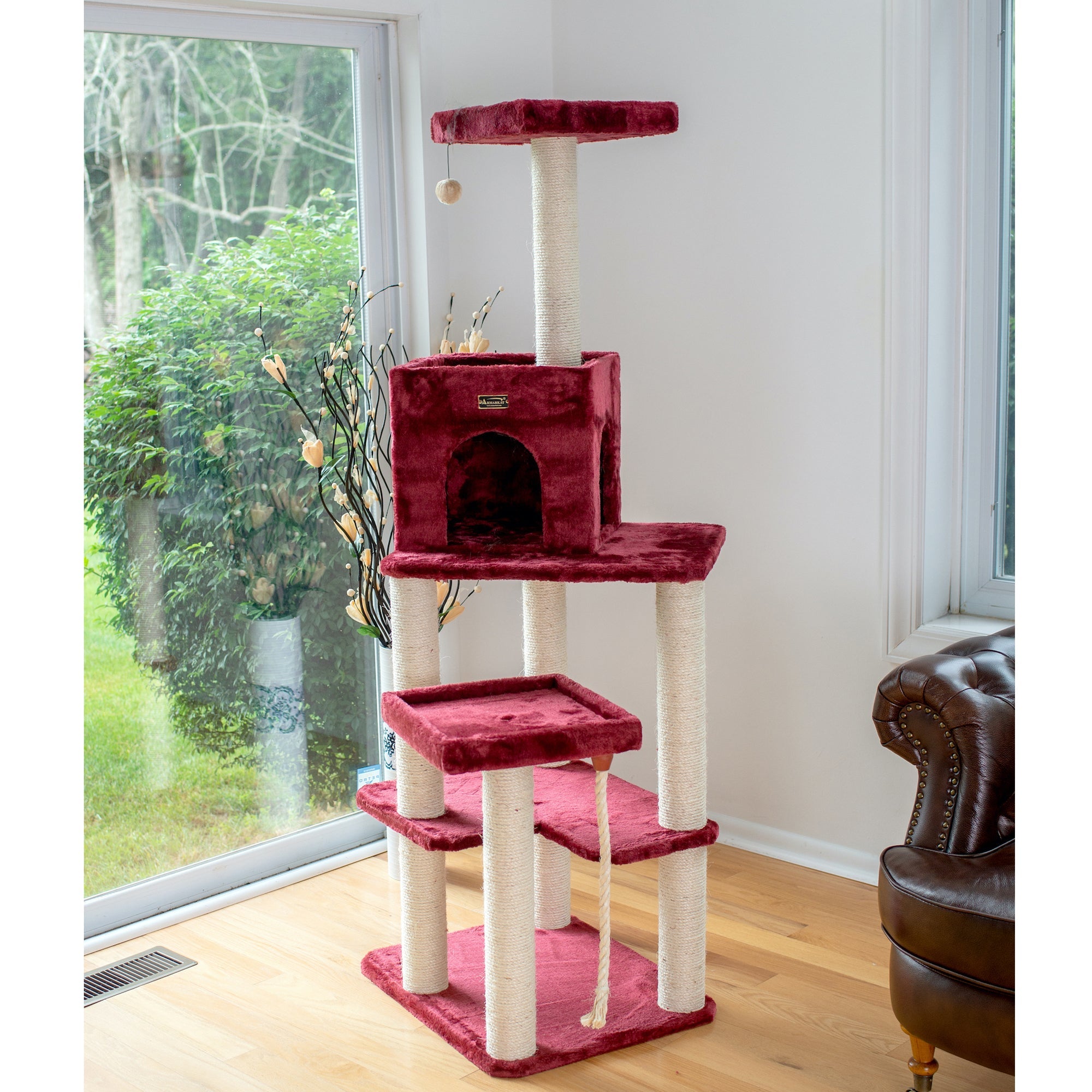 Armarkat Cat Tower, Ultra thick Faux Fur Covered Cat Condo House A6902B, Burgundy;