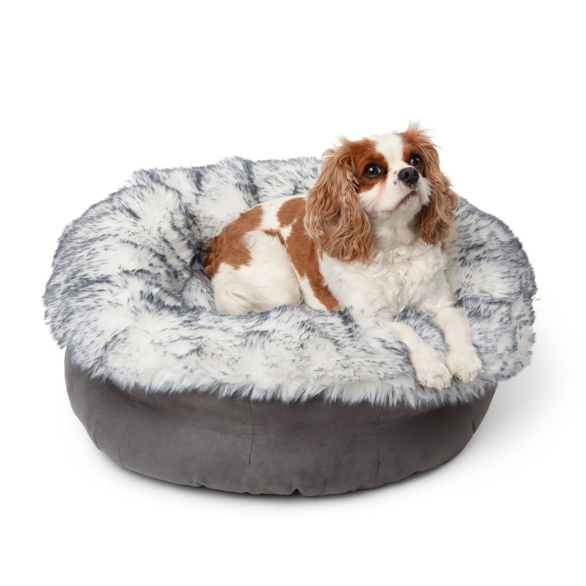 PupPouf Luxe Faux Fur Donut Dog Bed - Ultra Plush Arctic Fox