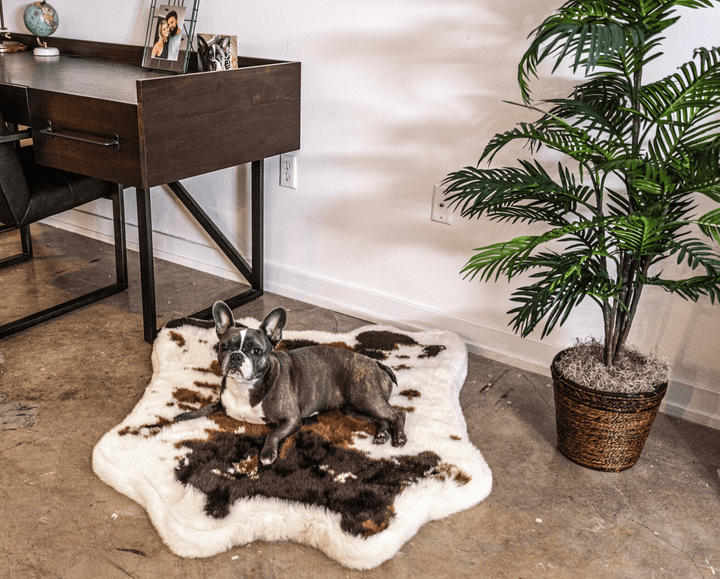 PupRug™ Animal Print Memory Foam Dog Bed - Brown Faux Cowhide