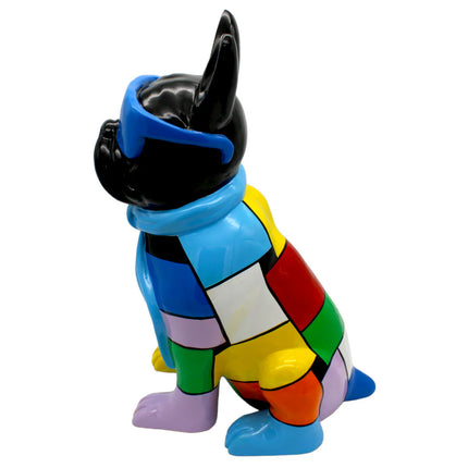 Blue Patchwork Expressionist Dog with Glasses - 14" tall