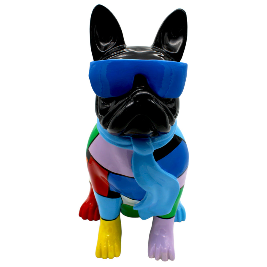 Blue Patchwork Expressionist Dog with Glasses - 14" tall