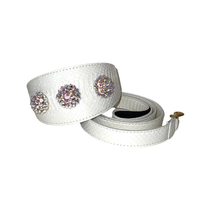 Stunning Matte White 3” Wide Style Collar & Leash Set, With Our Custom Swarovski Rivets