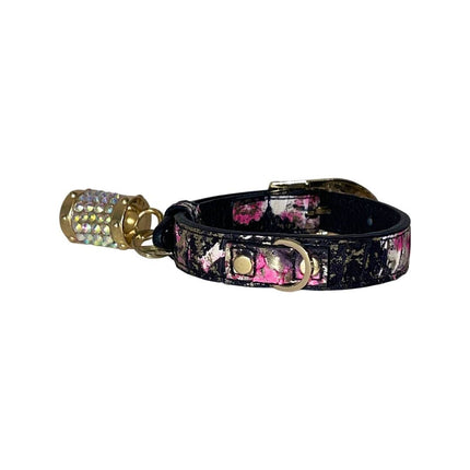 XS 7”-14” Black/Pink/Gold Custom Snake Collar/Custom Gold Italian Hardware. Including Swarovski Charm, and Pearl