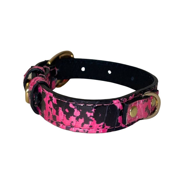 XS/S 7”-14” Fuchsia/Light Pink/Red & Black Snake Collar/Custom Gold Italian Hardware