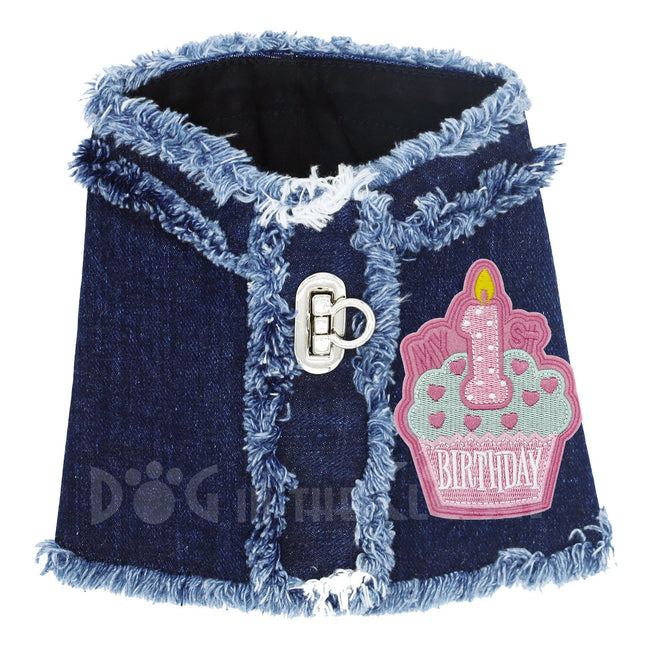 1st Birthday (Pink) Denim Harness Vest