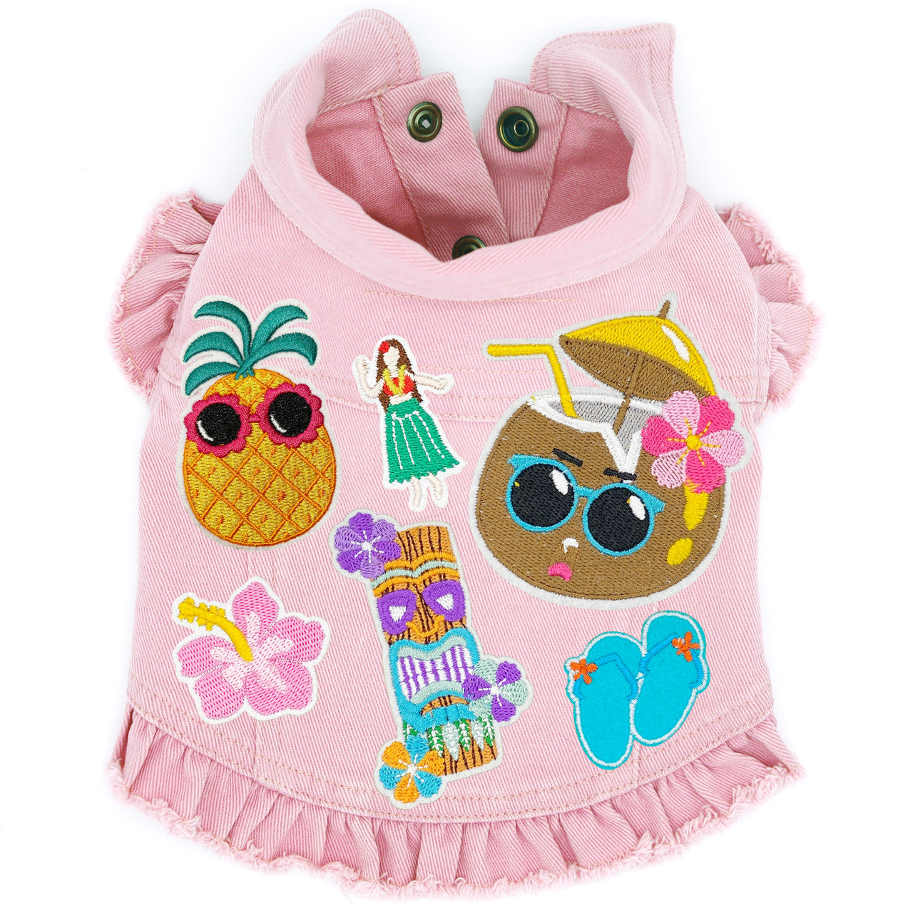 Tiki Time Dog Jacket Pink Denim with Ruffles