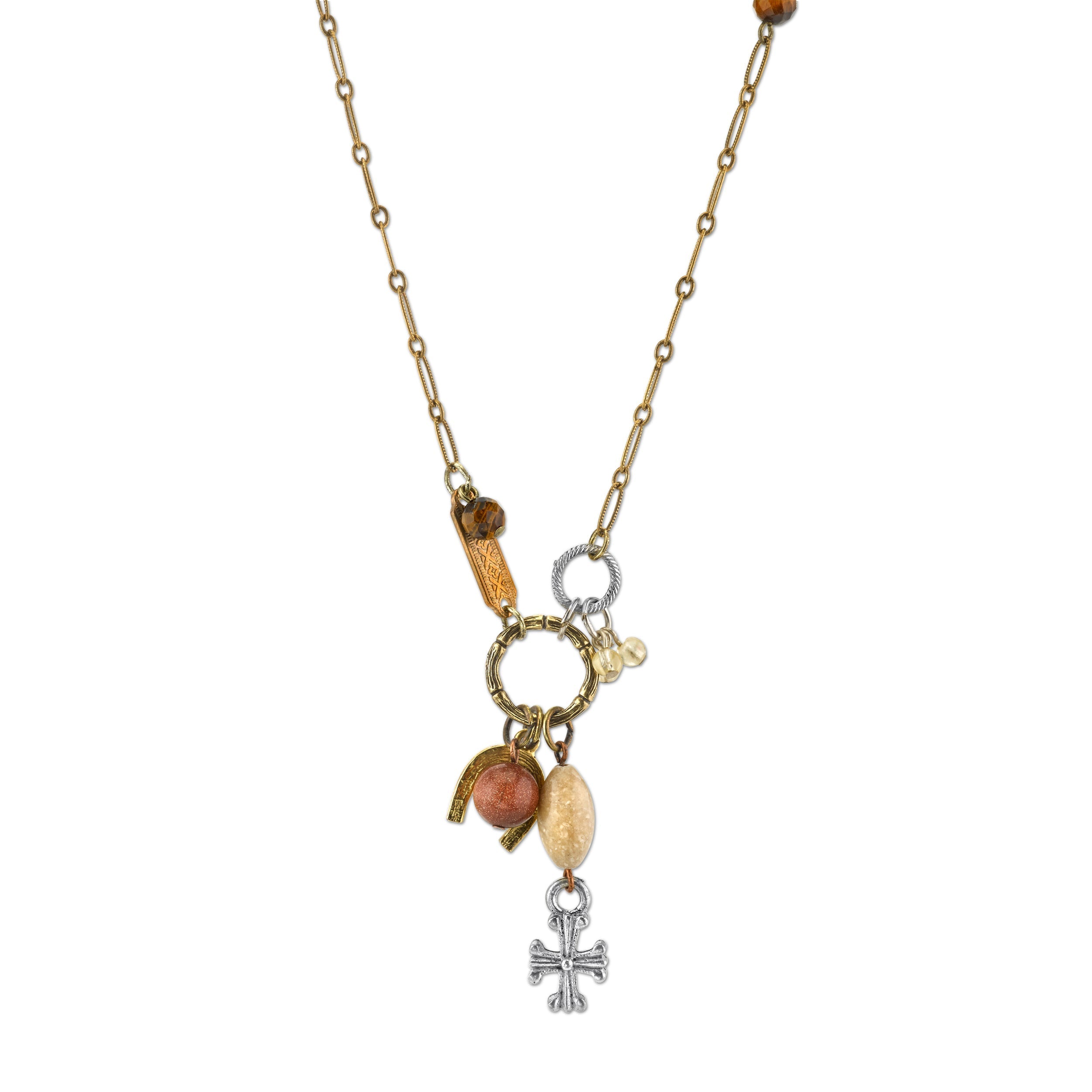 T.R.U. Talisman Of Tenacity With Horseshoe Cross And Gemstone Beads Necklace 30