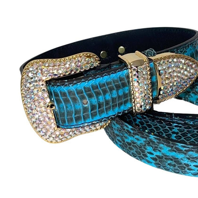 Turquoise & Black Swarovski Crystal Hardware Snake Collar & Leash Set