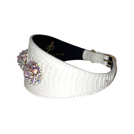 Stunning Matte White 3” Wide Style Collar & Leash Set, With Our Custom Swarovski Rivets