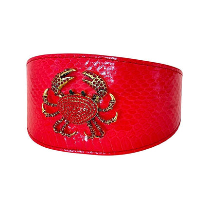 Red Orange Snake Wide Style Collar With Rhinestone Crab Accessory