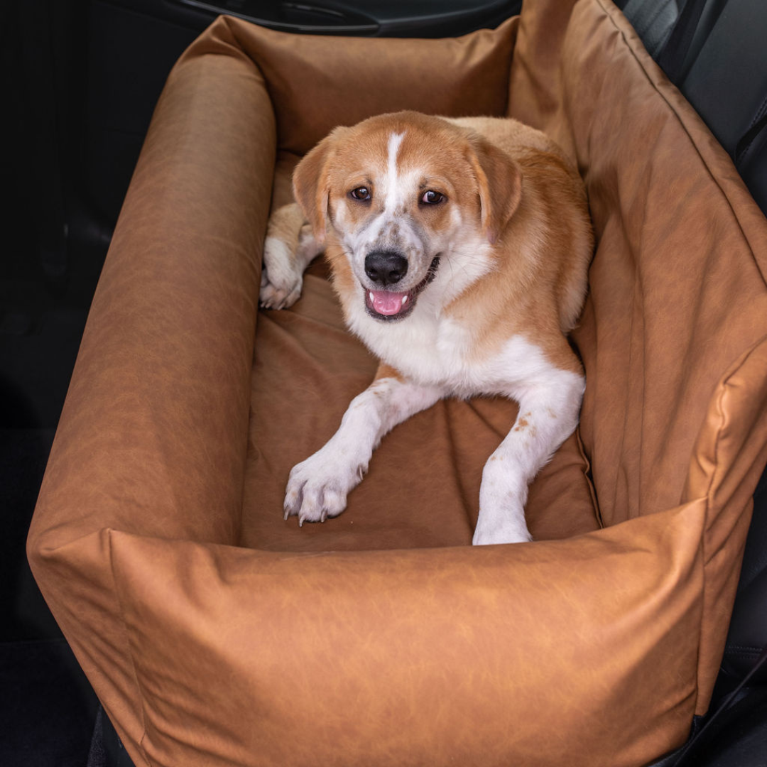 PupProtector™ Faux Leather Memory Foam Dog Car Bed - Camel