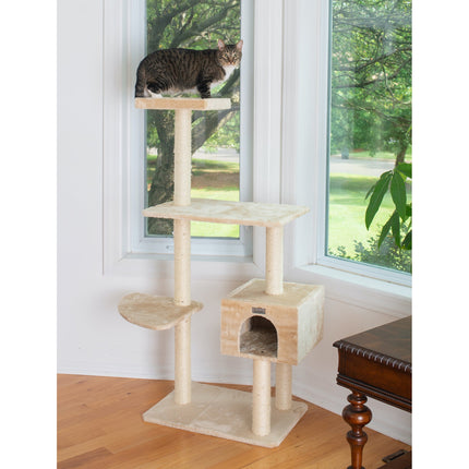 GleePet GP78560321 57-Inch Cat Tree In Beige With Playhouse And Perch