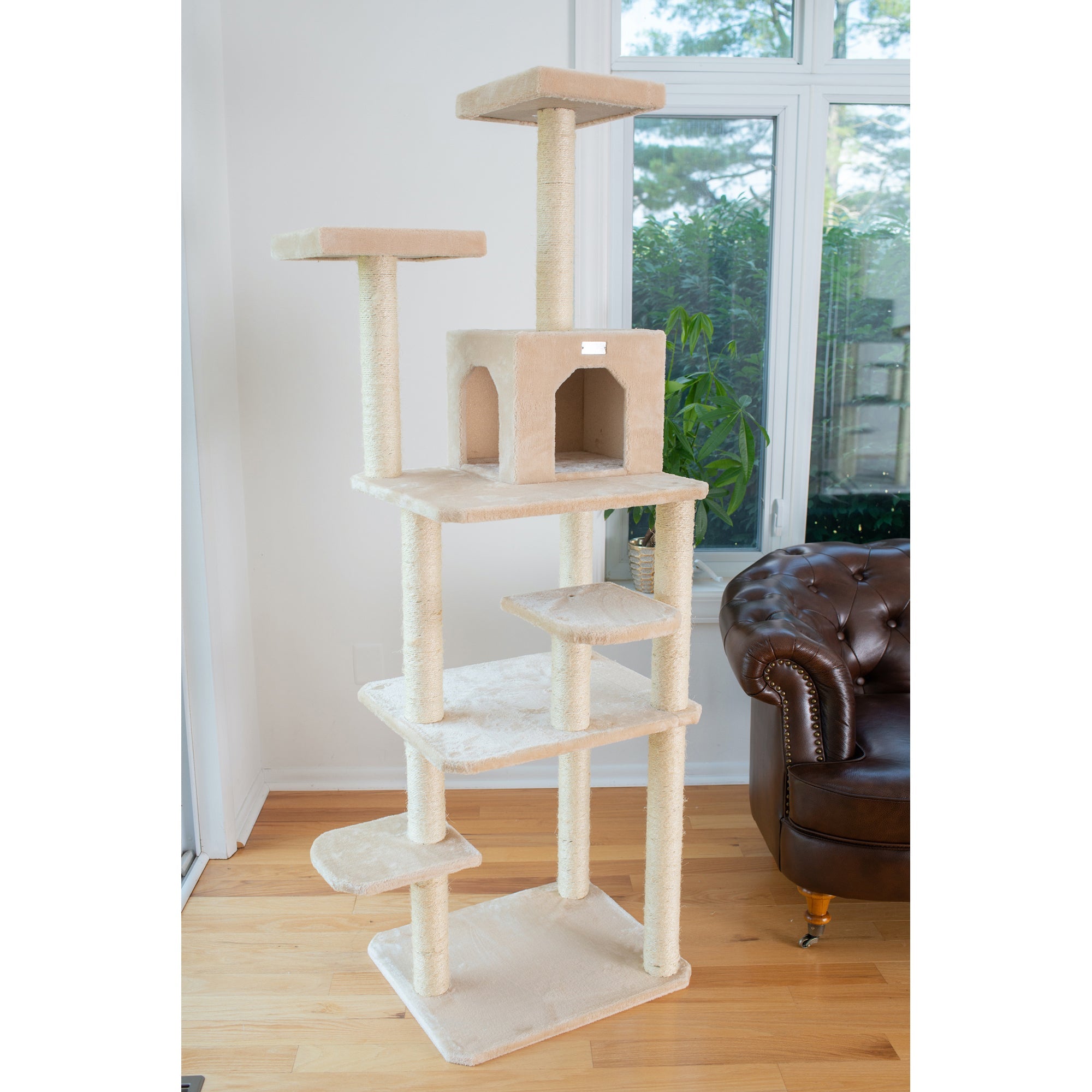 GleePet GP78740821 74-Inch Cat Tree With Seven Levels, Beige