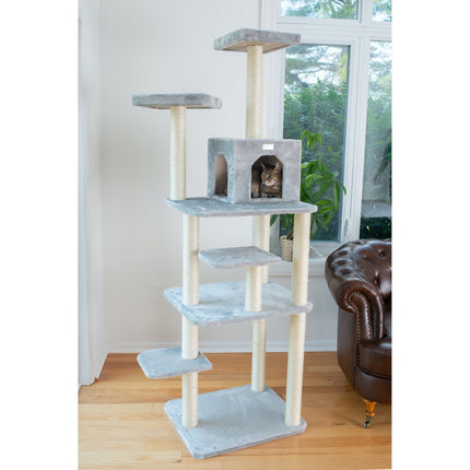 GleePet GP78740822 74-Inch Cat Tree With Seven Levels Silver Gray