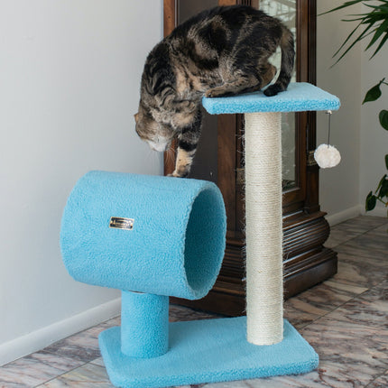 Armarkat Sky Blue 25" Cat Tree With Scratcher And Tunnel for Privacy And Hiding B2501