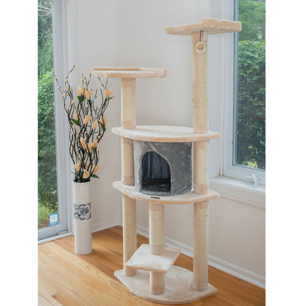 Armarkat 64" Cat Tree With Sractch Sisal Post Soft-side Playhouse A6401 Almond