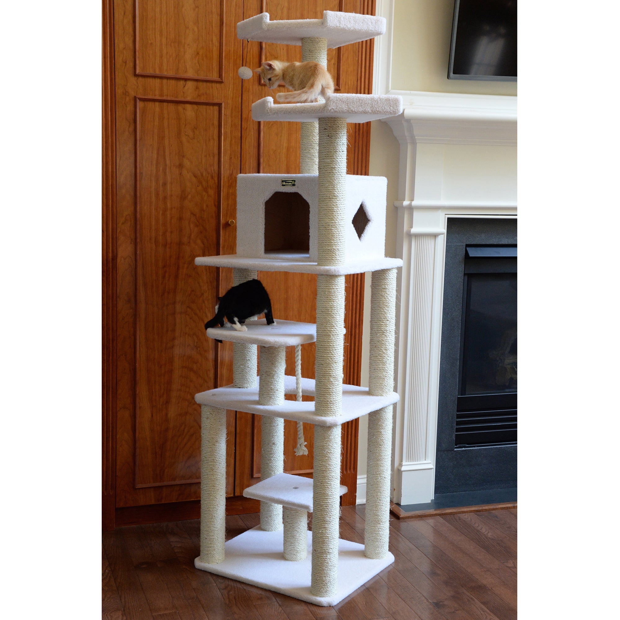 Armarkat B7801 Classic Cat Tree In Ivory, Jackson Galaxy Approved, Six Levels With Playhouse and Rope SwIng