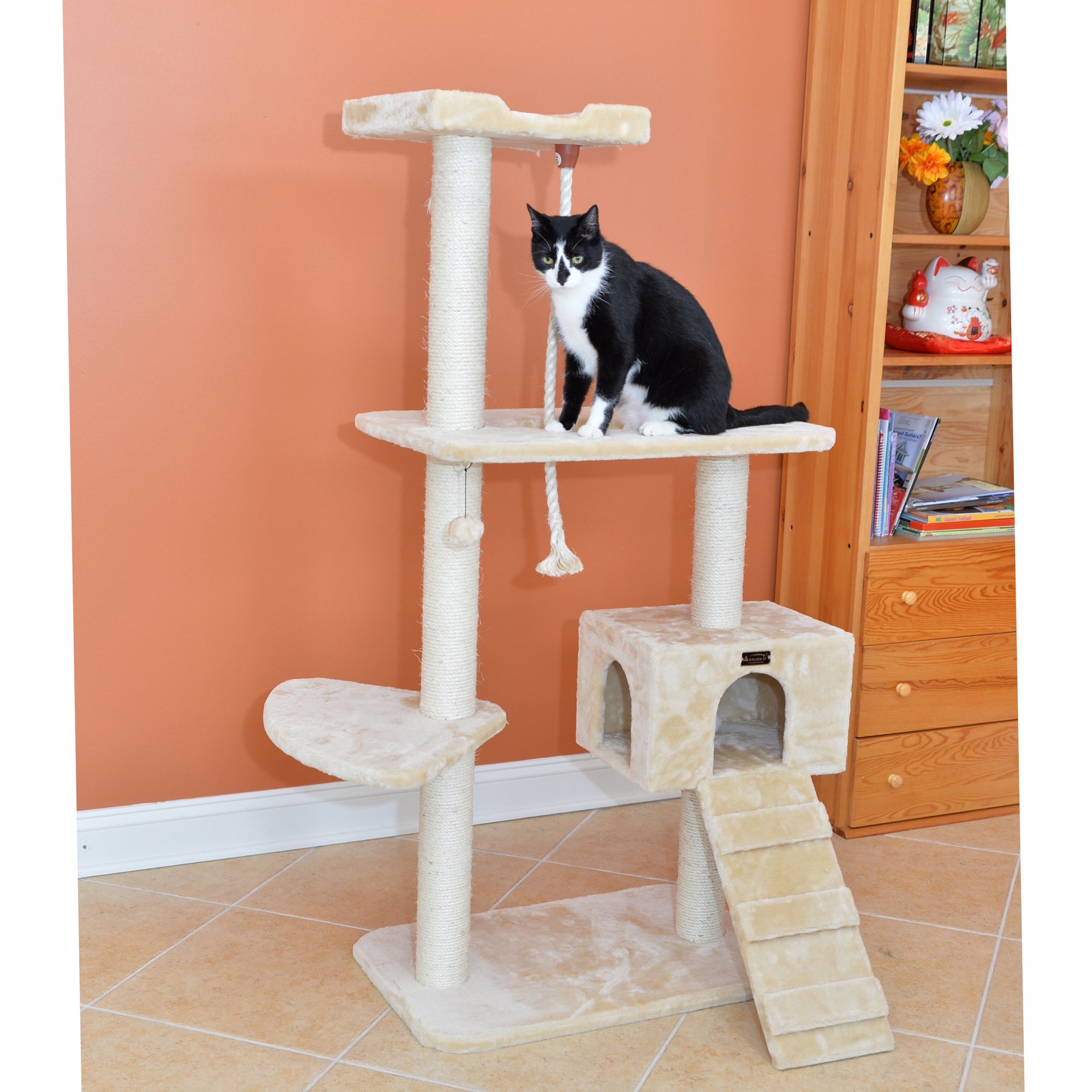 Armarkat Natural Sisal Scratching Cat Tree 58 Height Beige A5801