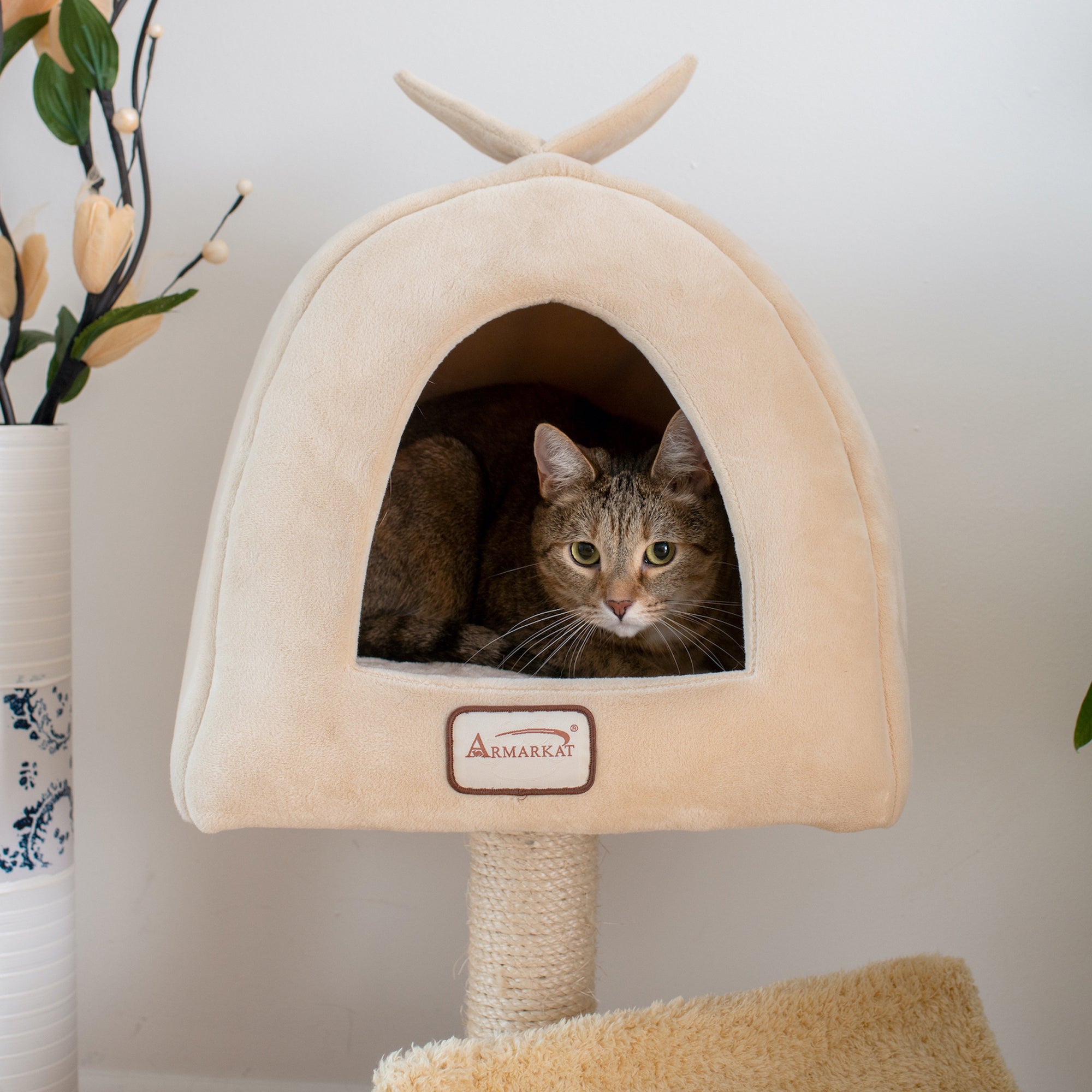 Armarkat X3007 Cat Condo, Cat Scratching Post With Plush Condo, Cuddle