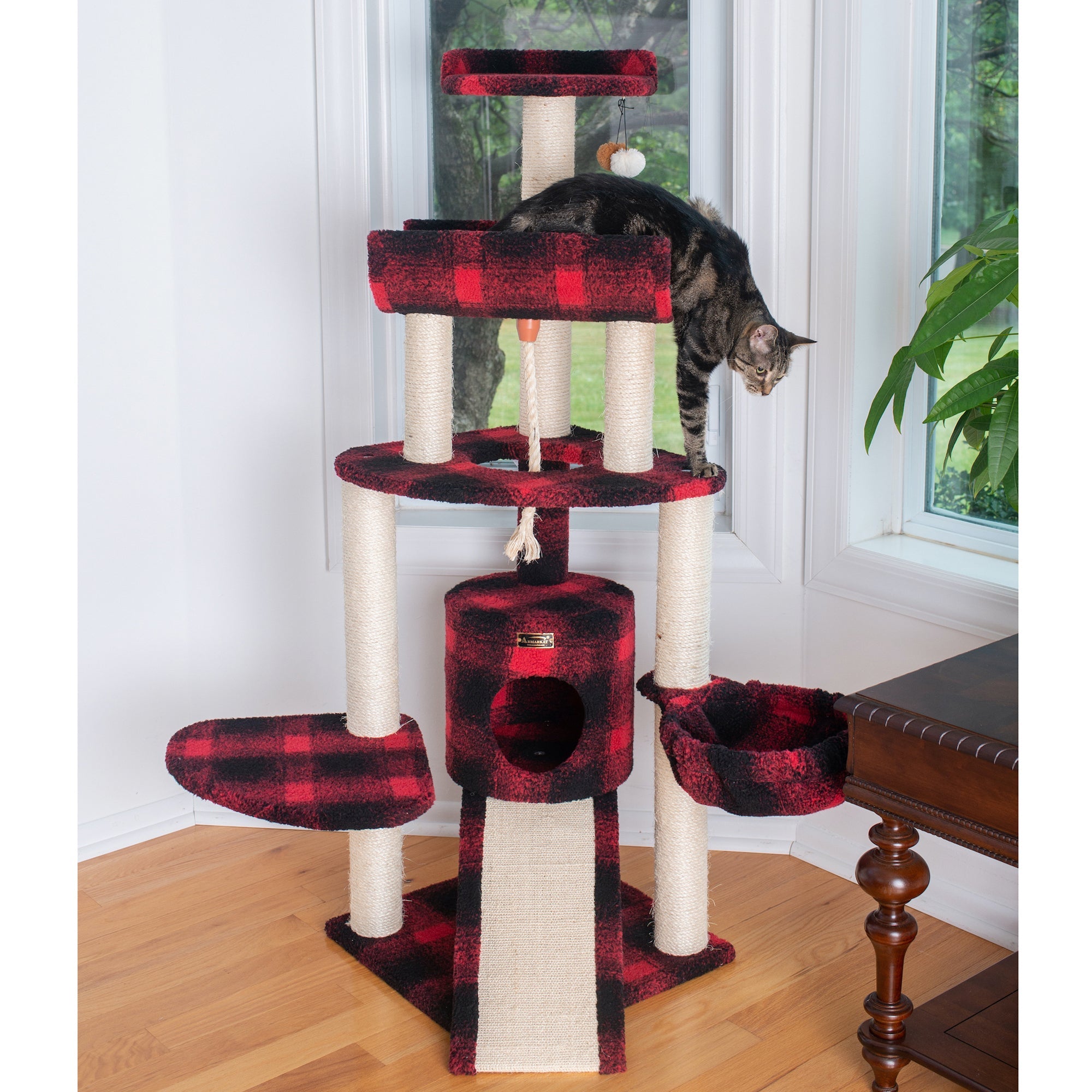 Armarkat B5806 Classic Cat Tree With Multiple Features, Jackson Galaxy Approved, Four Levels With Rope, Basket, Ramp, Perch, and Condo