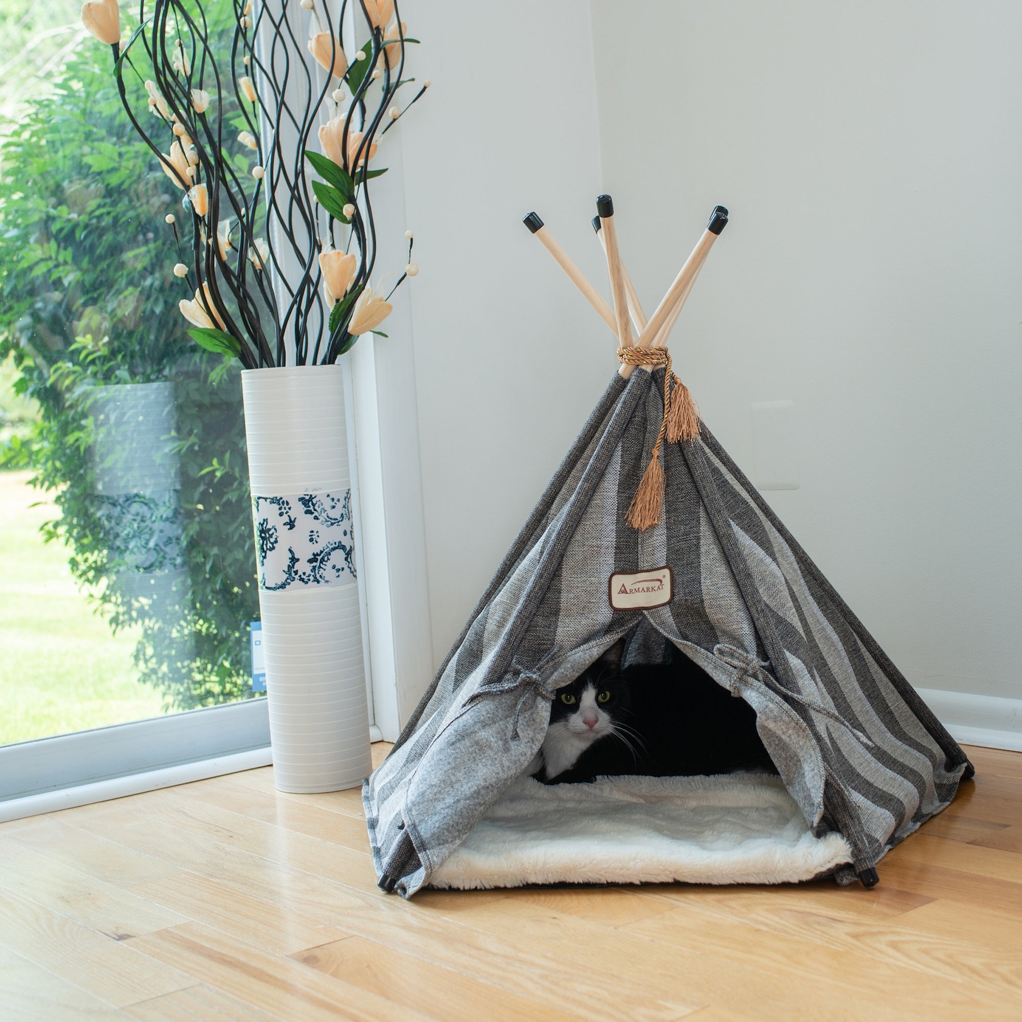 Armarkat Cat Bed C56HBS/SH, Teepee Style With Striped Pattern