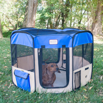 Armarkat PP001B-XL Portable Pet Playpen In Blue and Beige Combo