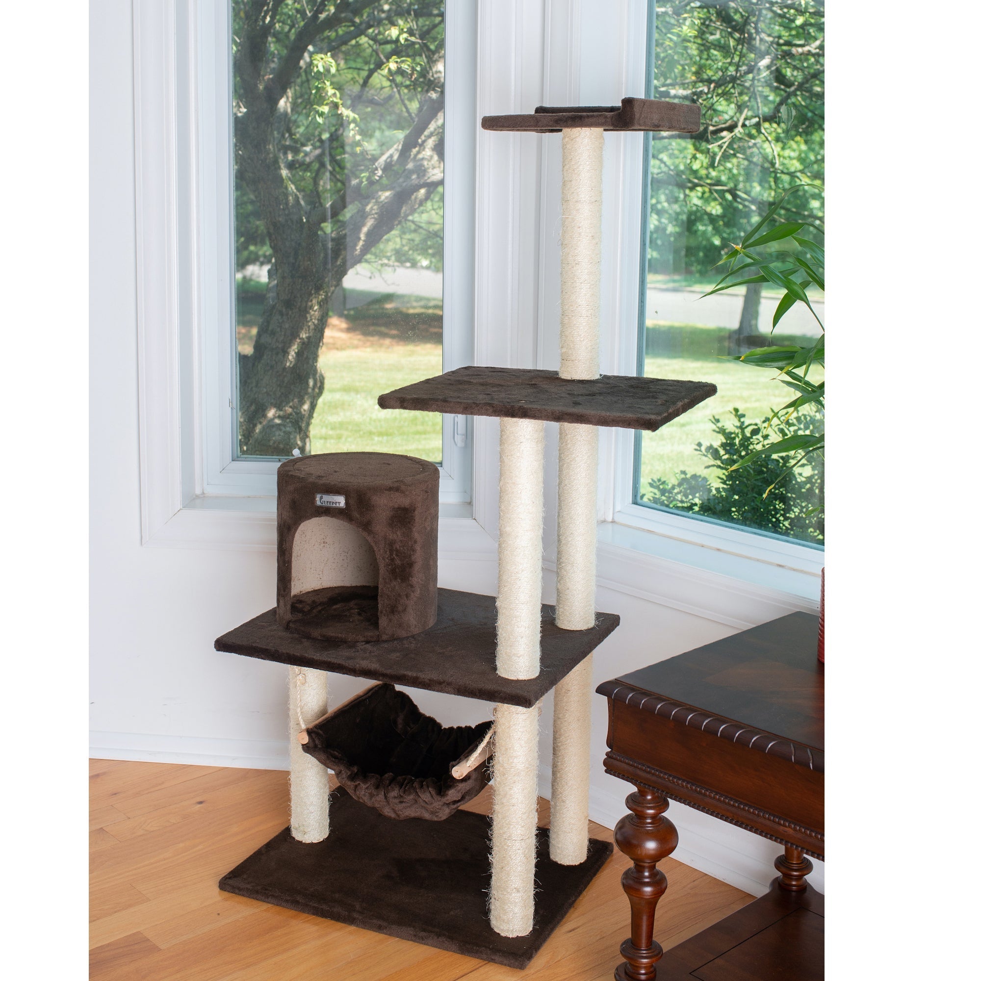 GleePet GP78590223 59-Inch Cat Tree In Coffee Brown With Condo And Hammock