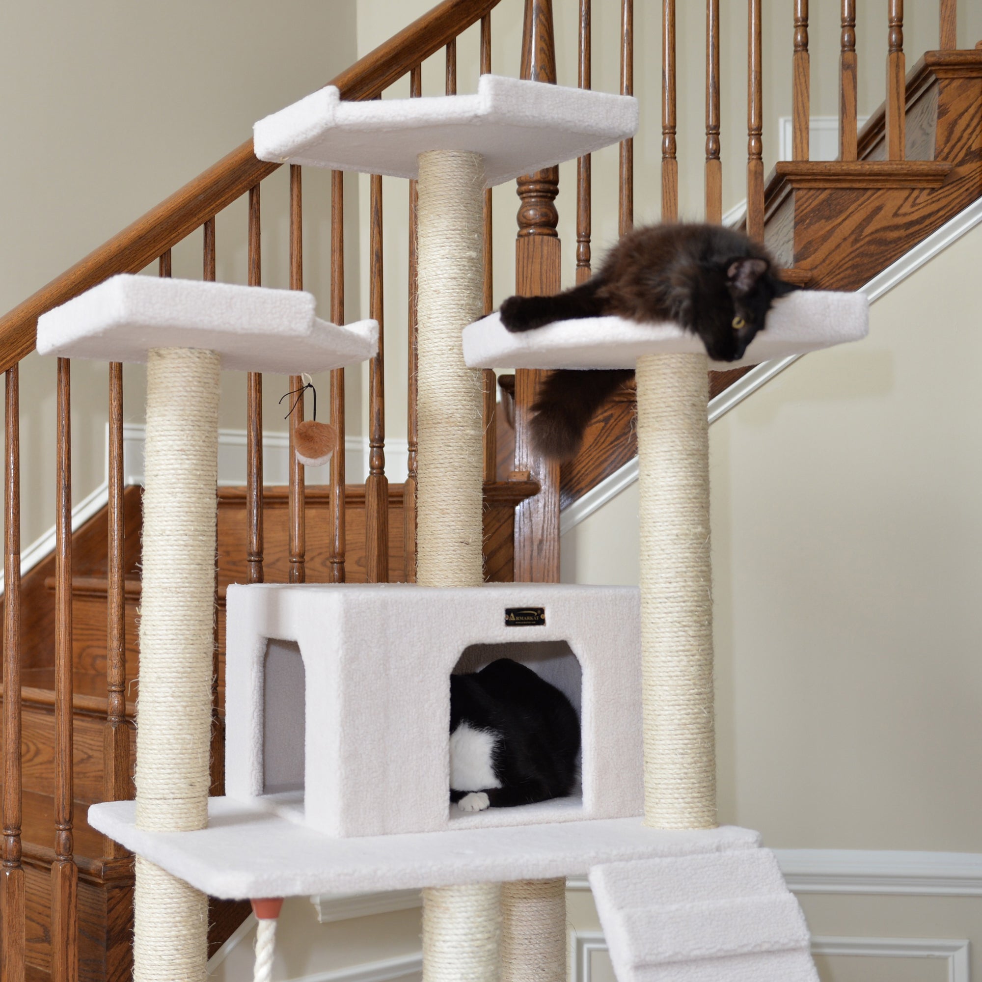 Armarkat B8201 Classic Cat Tree In Ivory, Jackson Galaxy Approved, Multi Levels With Ramp, Three Perches, Rope Swing, Two Condos